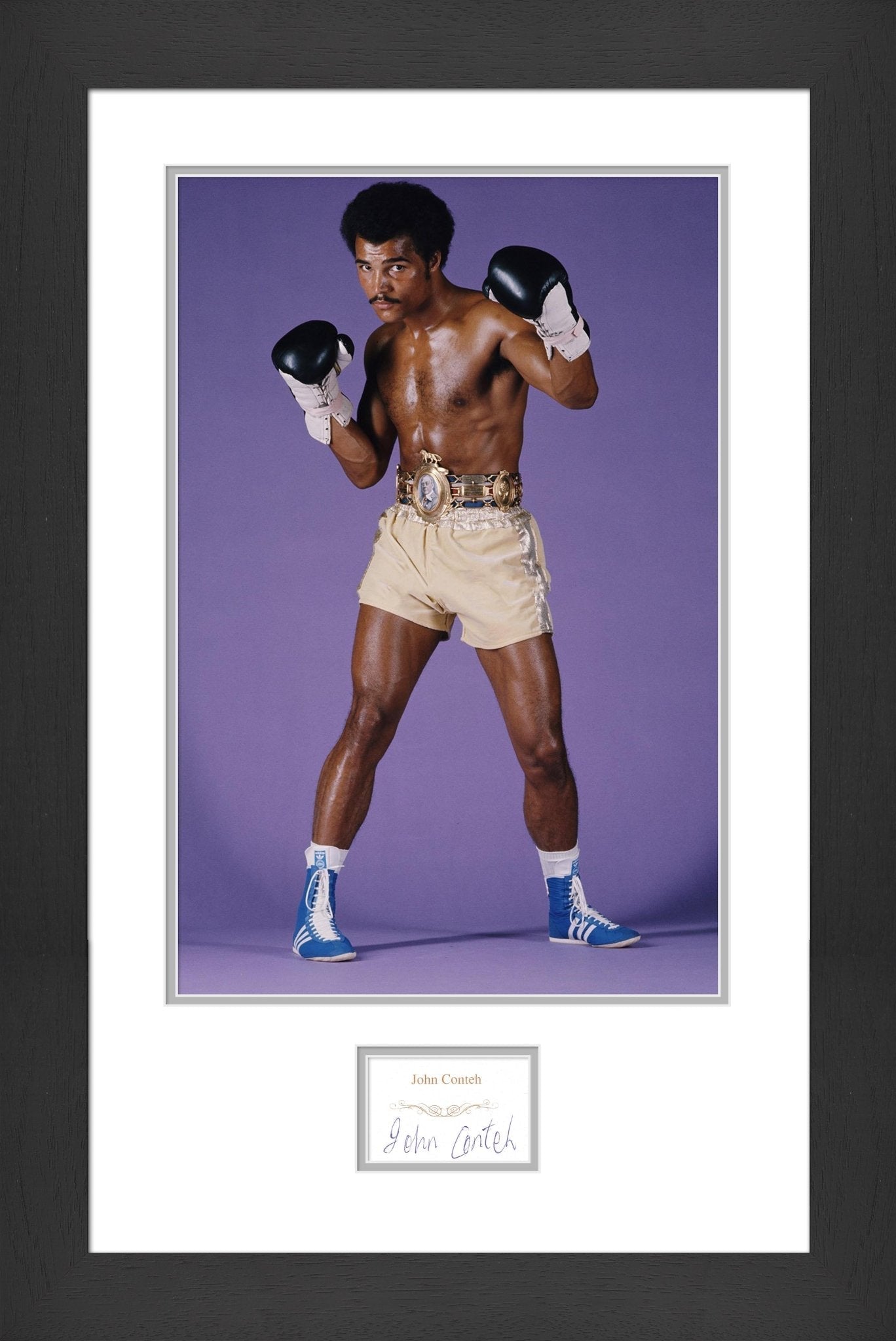 John Conteh Signed White Card Framed Display - Memorabilia Framers Shop